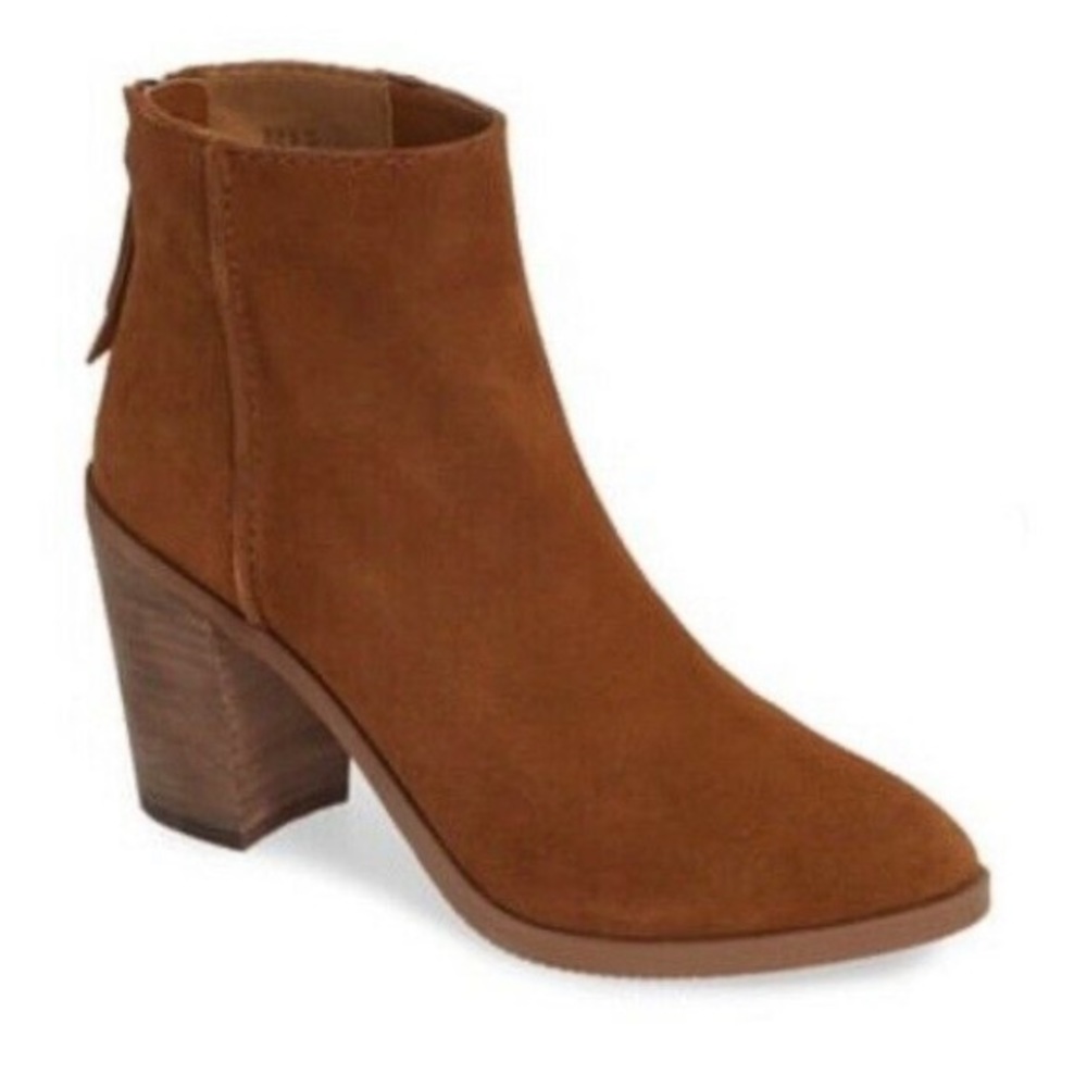 BP Heath bootie in brown suede. Zip back stacked heel. NEW!